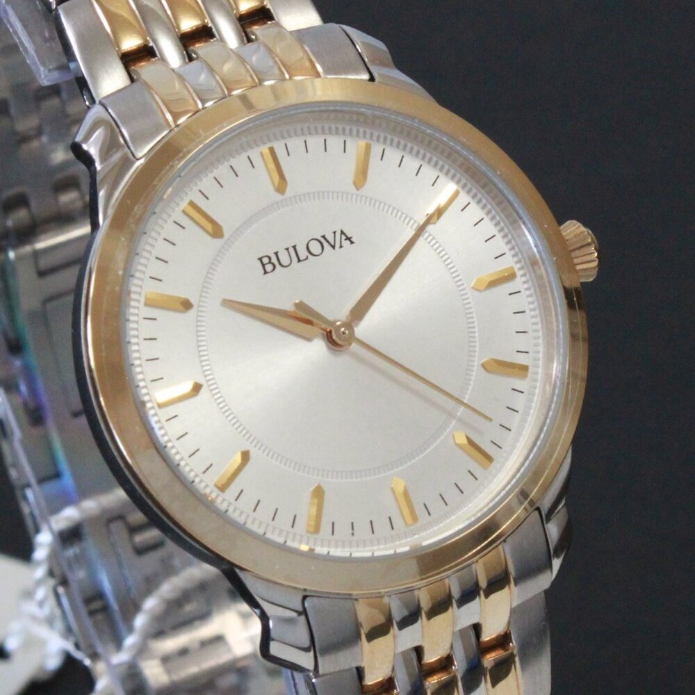 Bulova Ladies Classic Quartz Watch Two Tone Finish Raised Indices Bracelet 32mm - Picture 8 of 13
